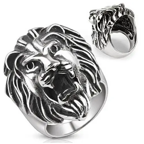 Stalowy pierścień - duży pysk lwa - rozmiar: 59 Biżuteria e-shop