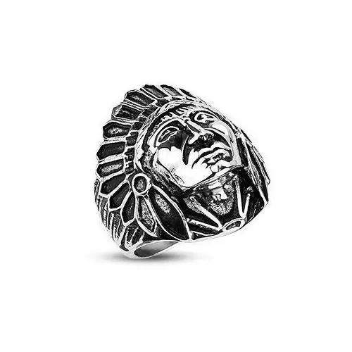 Biżuteria e-shop Stalowy pierścień - indianin apacz, czarna patyna - rozmiar: 60