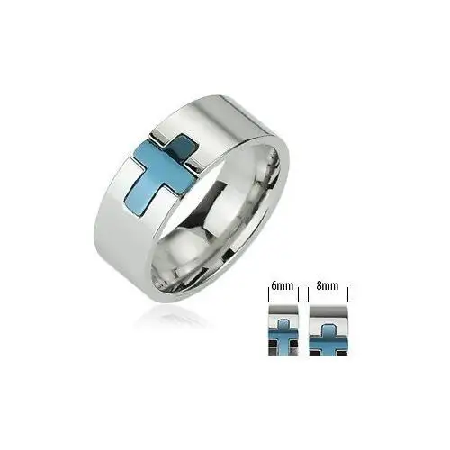 Biżuteria e-shop Stalowy pierścień - niebieski krzyż - rozmiar: 67