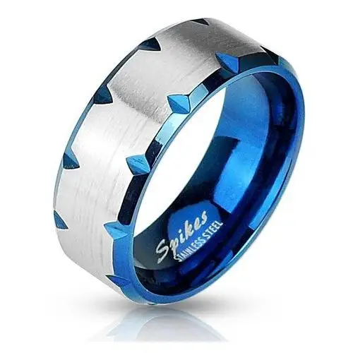 Stalowy pierścień niebieski - nacięcia na brzegach - rozmiar: 57 Biżuteria e-shop