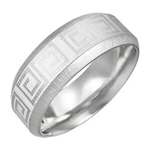 Stalowy pierścień o sciętych brzegach z kluczem greckim - rozmiar: 57 Biżuteria e-shop