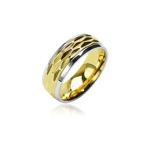 Stalowy pierścień - pozłacany, falisty motyw - rozmiar: 67 Biżuteria e-shop