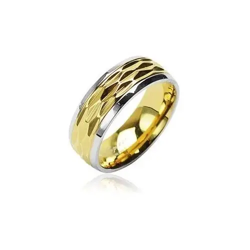 Stalowy pierścień - pozłacany, falisty motyw - rozmiar: 73 Biżuteria e-shop