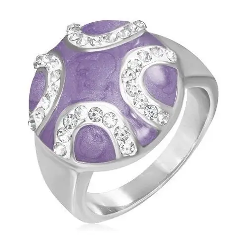 Biżuteria e-shop Stalowy pierścień - wypukłe fioletowe koło, cyrkoniowe półksiężyce - rozmiar: 60