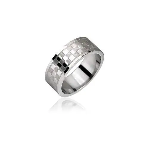 Stalowy pierścień, wzór szachownica - rozmiar: 67 Biżuteria e-shop