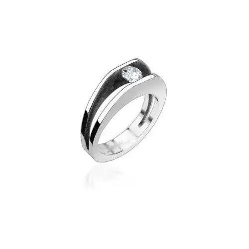 Stalowy pierścień z 5 mm cyrkonią - Rozmiar: 54, D13.2