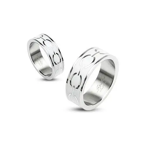 Stalowy pierścionek - biały środek z elipsami - rozmiar: 69 Biżuteria e-shop