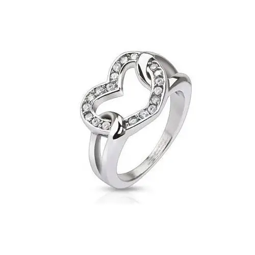 Stalowy pierścionek - błyszczące cyrkoniowe serce w pętelkach - Rozmiar: 51, L2.06