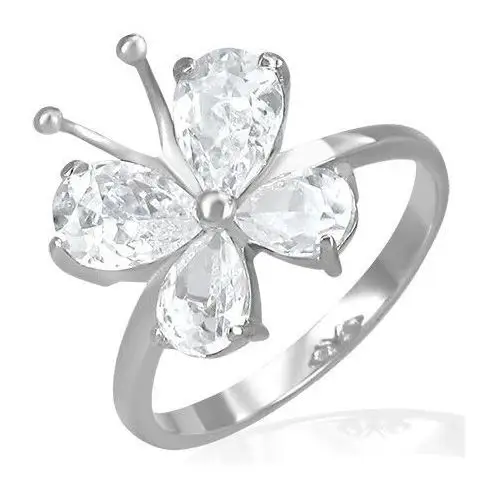 Stalowy pierścionek - cyrkoniowy motylek z czułkami - rozmiar: 52 Biżuteria e-shop
