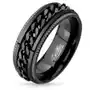 Stalowy pierścionek, czarny kolor, karbowane krawędzie, łańcuszek w środku - rozmiar: 67 Biżuteria e-shop Sklep
