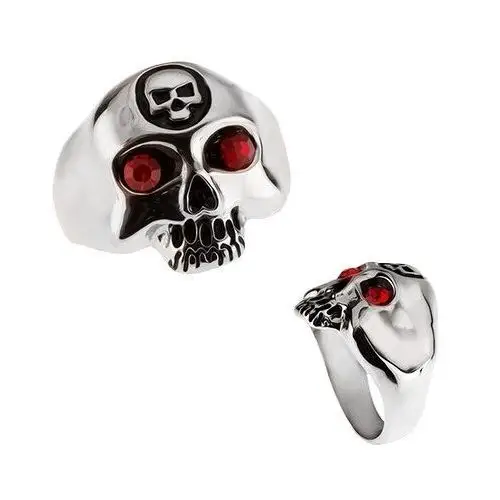 Stalowy pierścionek - czaszka z mniejszą czaszką na czole - rozmiar: 65 Biżuteria e-shop