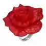 Stalowy pierścionek - czerwona rozkwitnięta róża, żywica - Rozmiar: 49, kolor różowy Sklep