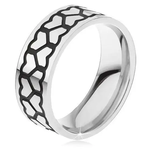 Biżuteria e-shop Stalowy pierścionek, dwa grubsze pasy zarysów symetrycznych serc - rozmiar: 70