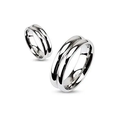 Stalowy pierścionek - efekt dwóch połączonych obrączek - rozmiar: 55 Biżuteria e-shop