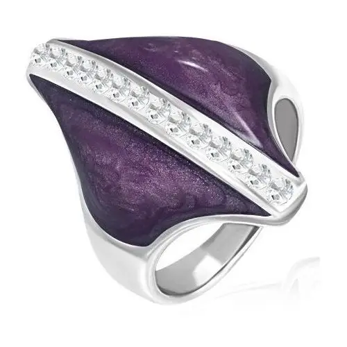 Biżuteria e-shop Stalowy pierścionek - fioletowy romb, cyrkoniowy pas - rozmiar: 54
