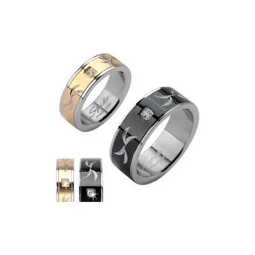 Stalowy pierścionek - grawerowana obrączka z cyrkonią - rozmiar: 60 Biżuteria e-shop