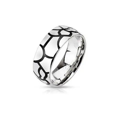 Biżuteria e-shop Stalowy pierścionek - imitacja czarnych pęknięć - rozmiar: 52