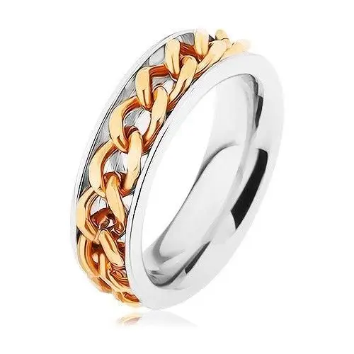 Stalowy pierścionek, łańcuszek złotego koloru, lustrzany połysk - Rozmiar: 66
