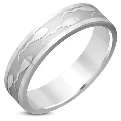 Stalowy pierścionek – lśniąca powierzchnia, wyryty motyw kijanek, 6 mm - Rozmiar: 58, J2.17