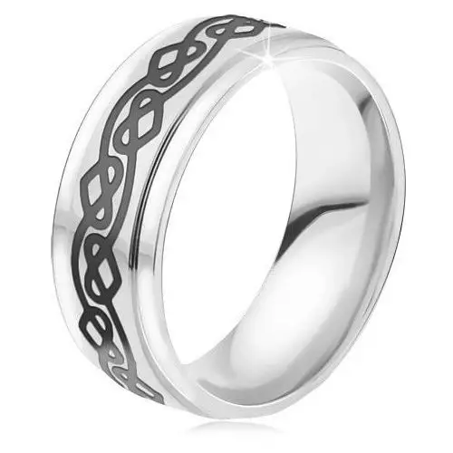 Stalowy pierścionek - lśniąca srebrna obrączka, pofalowana linia, serca - Rozmiar: 65, kolor szary
