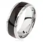 Biżuteria e-shop Stalowy pierścionek, lśniący czarny środkowy pas, krawędzie z rowkami - rozmiar: 59 Sklep