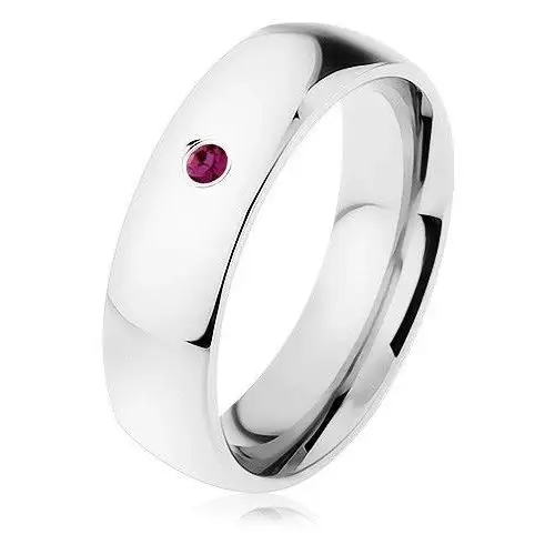 Stalowy pierścionek, lustrzany połysk, fioletowa cyrkonia, gładkie ramiona - Rozmiar: 65