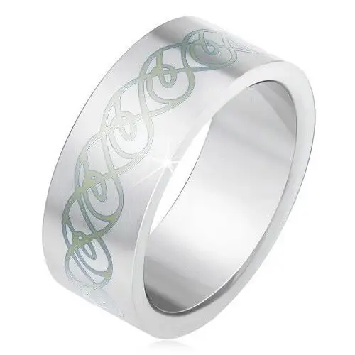 Stalowy pierścionek, matowa równa powierzchnia, ornament ze skręconych linii - Rozmiar: 67