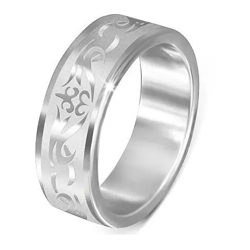 Stalowy pierścionek - matowy z błyszczącym, plemiennym wzorem - rozmiar: 67 Biżuteria e-shop