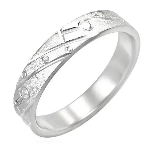 Stalowy pierścionek - matowy z wygrawerowany wzorem - rozmiar: 50 Biżuteria e-shop