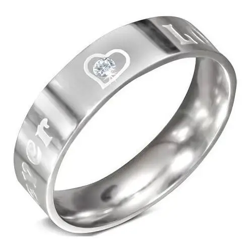 Stalowy pierścionek - napis FOREVER LOVE z cyrkonią, 6 mm - Rozmiar: 60, D8.15
