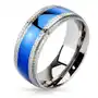 Stalowy pierścionek niebieski pas pośrodku, karbowane krawędzie - Rozmiar: 62, D10.9 Sklep