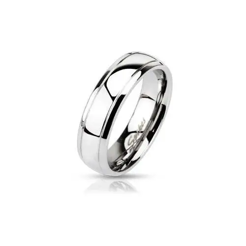 Stalowy pierścionek - obrączka z dwoma wygrawerowanymi paskami - rozmiar: 60 Biżuteria e-shop