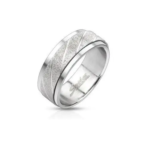 Stalowy pierścionek - piaskowany pas z ukośnymi nacięciami - rozmiar: 61 Biżuteria e-shop