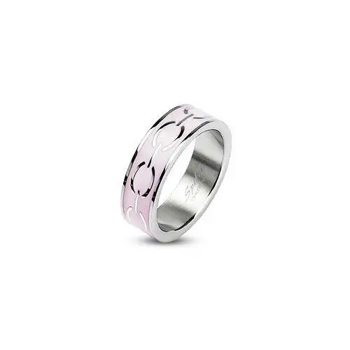 Stalowy pierścionek - różowy środek, kółka - Rozmiar: 54, kolor różowy