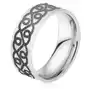 Stalowy pierścionek - srebrna obrączka, gruby czarny ornament, serca - rozmiar: 65 Biżuteria e-shop Sklep
