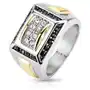 Biżuteria e-shop Stalowy pierścionek srebrnego i złotego koloru, czarne i przezroczyste cyrkonie, prostokąty - rozmiar: 66 Sklep