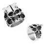 Biżuteria e-shop Stalowy pierścionek srebrnego koloru, czaszka z rogami, serce, kuleczki, kanciaste linie - rozmiar: 59 Sklep