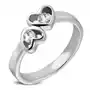 Stalowy pierścionek srebrnego koloru, dwa serca z bezbarwnymi cyrkoniami - rozmiar: 57 Biżuteria e-shop Sklep