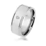Stalowy pierścionek srebrnego koloru, lustrzany połysk, przezroczysta cyrkonia, nacięcia przy krawędziach - rozmiar: 62 Biżuteria e-shop Sklep