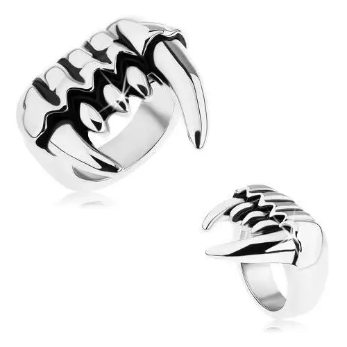 Biżuteria e-shop Stalowy pierścionek srebrnego koloru, masywne zęby, patynowany - rozmiar: 67