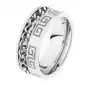 Stalowy pierścionek srebrnego koloru, nacięcie z łańcuszkiem, grecki klucz - rozmiar: 70 Biżuteria e-shop Sklep