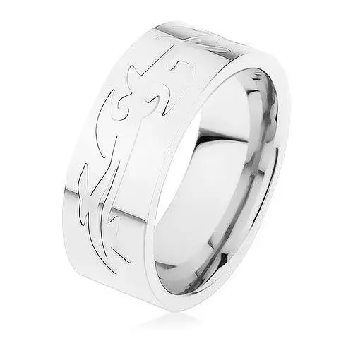 Stalowy pierścionek, srebrny kolor, grawerowany wzór tribala - rozmiar: 61 Biżuteria e-shop