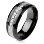 Stalowy pierścionek w kolorze czarno-srebrnym - przezroczysty cyrkoniowy pasek, 8 mm - Rozmiar: 60, kolor czarny Sklep