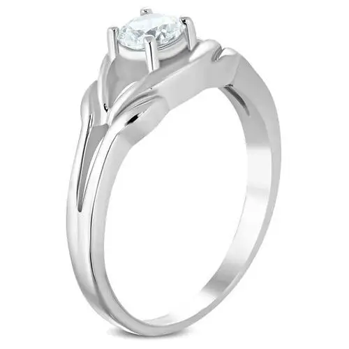 Stalowy pierścionek w kolorze srebrnym, przezroczysta cyrkonia, rozdzielone ramiona - rozmiar: 49 Biżuteria e-shop