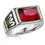 Biżuteria e-shop Stalowy pierścionek w kolorze srebrnym z czerwonym kryształem - ornament z boku, czarna emalia, 13 mm - rozmiar: 69 Sklep