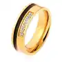 Stalowy pierścionek w złotym i czarnym kolorze, ozdobny pas przezroczystych cyrkonii - Rozmiar: 67 Sklep