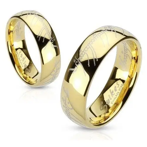 Biżuteria e-shop Stalowy pierścionek w złotym kolorze, napisy z lord of the rings - rozmiar: 54