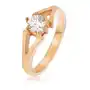 Stalowy pierścionek w złotym kolorze, rozdwojone ramiona, kamyczek - rozmiar: 50 Biżuteria e-shop Sklep