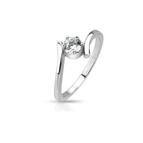 Biżuteria e-shop Stalowy pierścionek - wygięte ramiona okrągła, przeźroczysta cyrkonia - rozmiar: 50