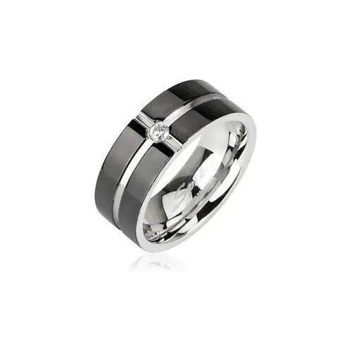 Biżuteria e-shop Stalowy pierścionek - wzór krzyż, cyrkonia na środku - rozmiar: 58